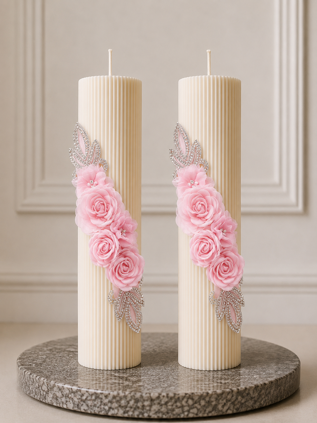 Lumanare de cununie eleganta cu flori si cristale